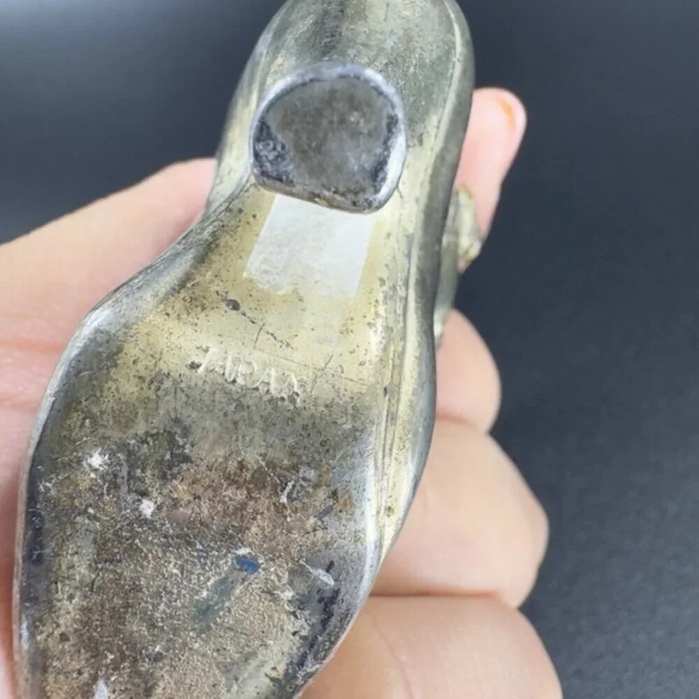 Antique Heavy Metal Shoe Sandal With Dogs Figurine Made In‎ Japan Vintage Decor